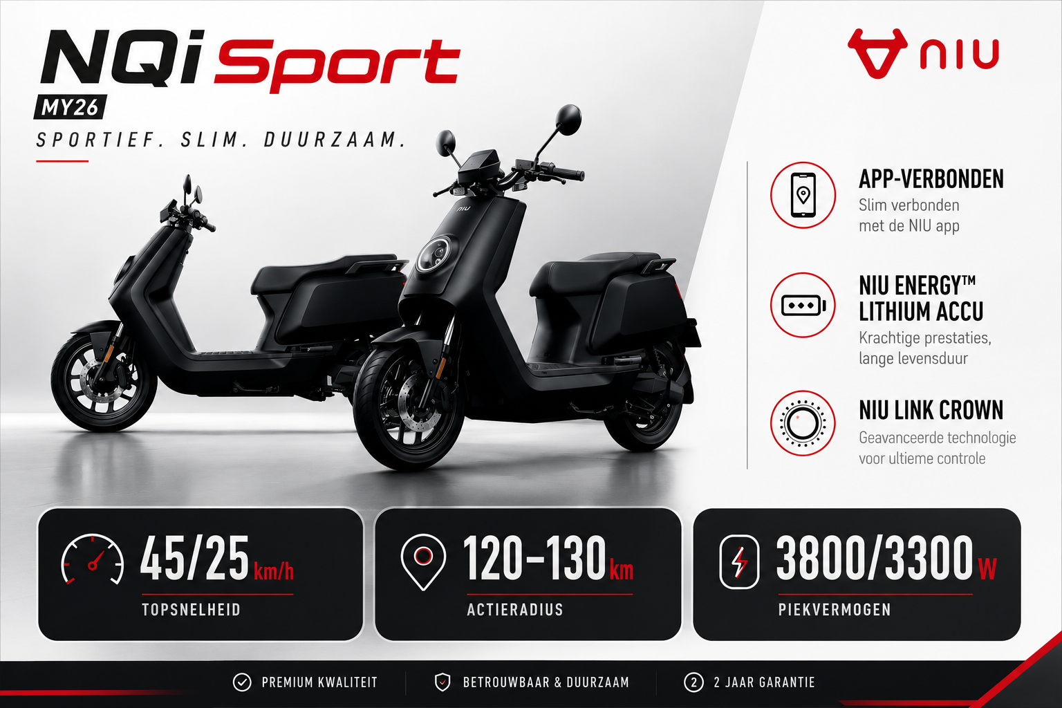 Niu NQi Sport Mat Zwart Elektrische Scooter 3000W Pre order